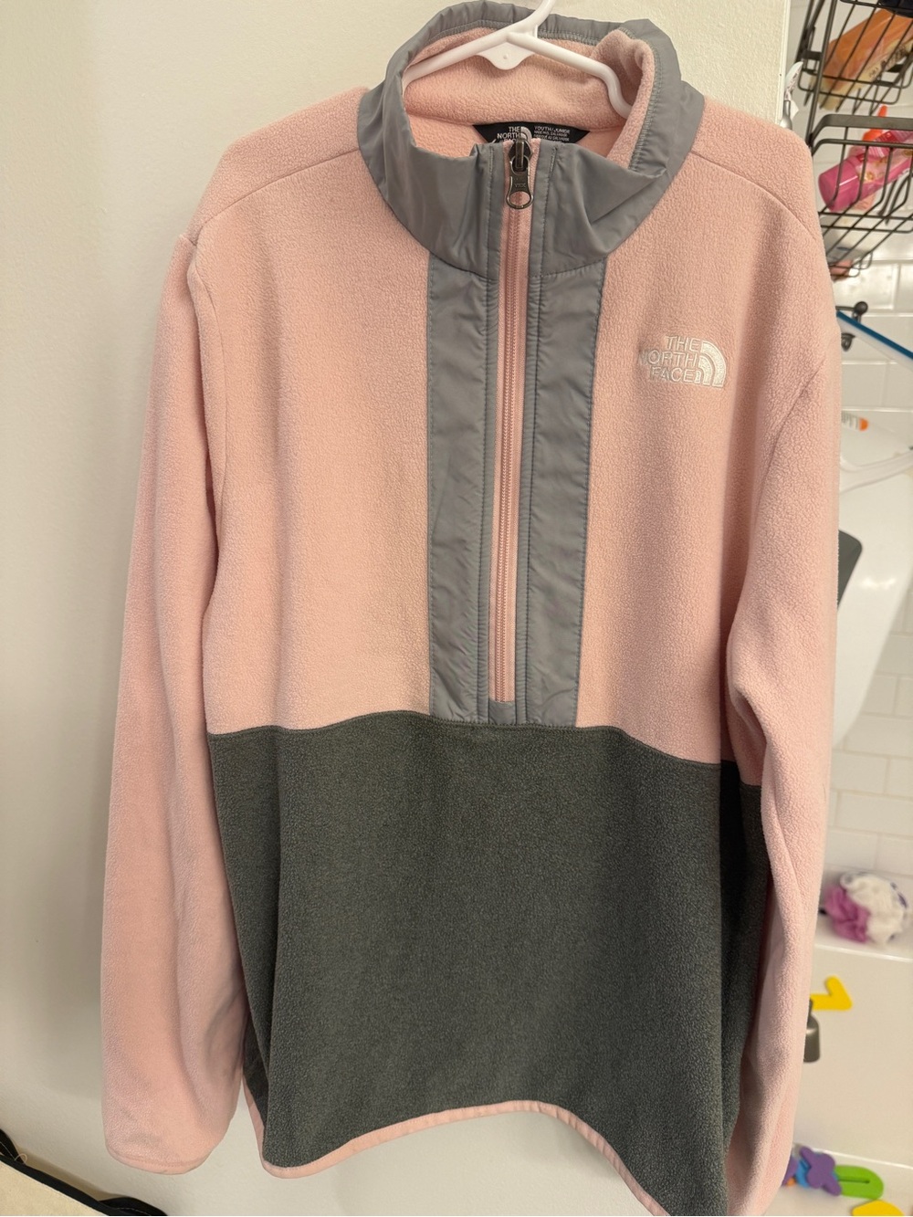 The North Face Kids Pink and Gray Half-Zip Fleece Pullover